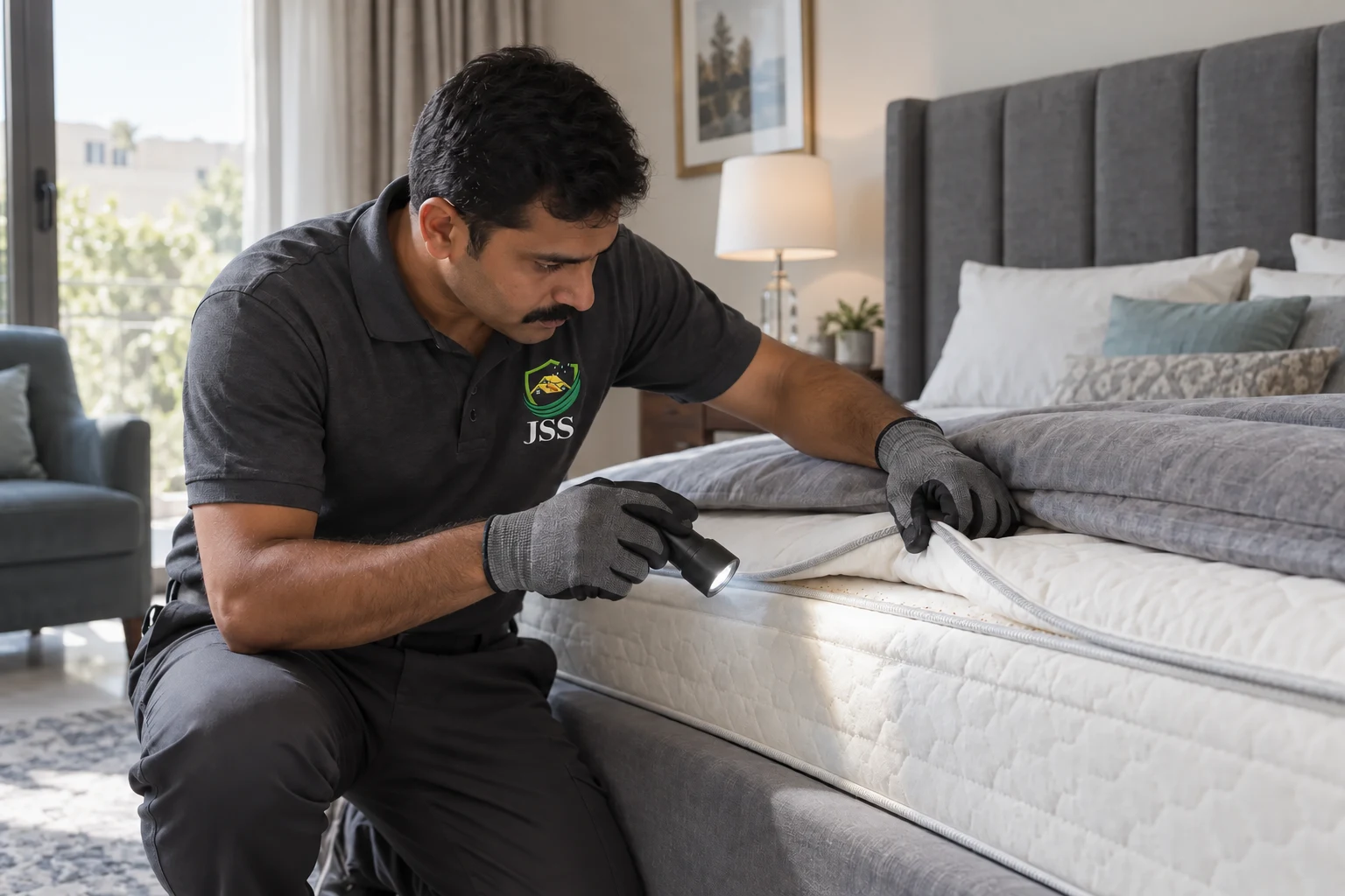 AI-generated JSS worker illustrating Bed-Bugs (Khatmal) Control