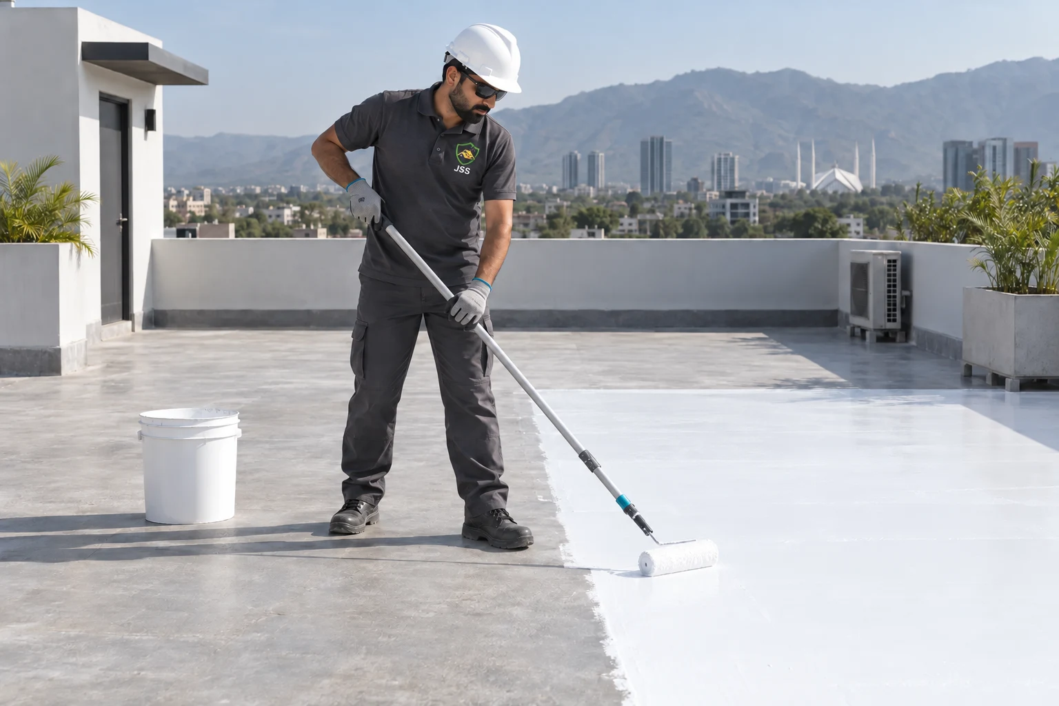 AI-generated JSS worker illustrating Heat Proofing